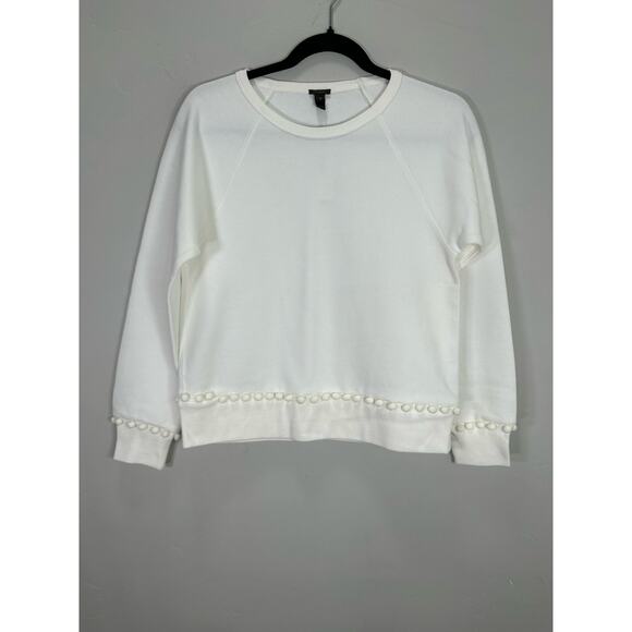 J. Crew NWT Women’s White Pom Pom Classic Crewneck Sweatshirt size XS - Picture 3 of 7